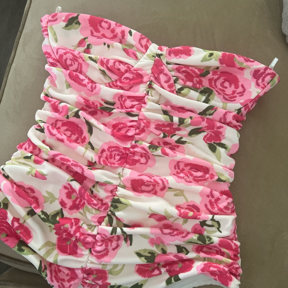 Zara Strapless Floral Pink and White Bodysuit